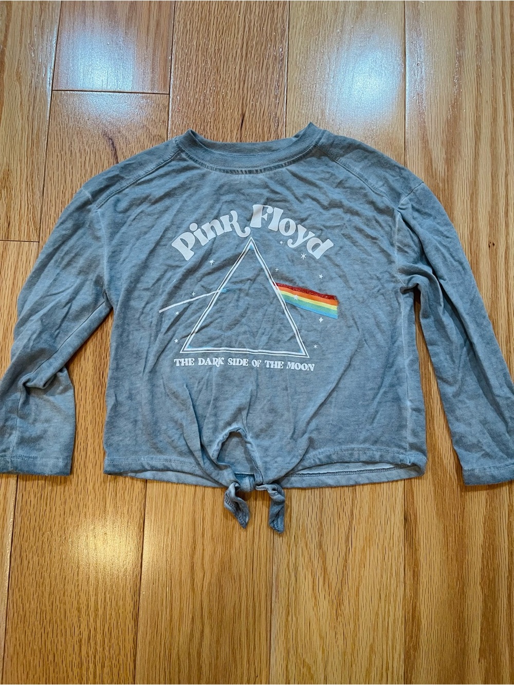 Pink Floyd Kids Long Sleeve Tie-Front Tee in Gray with Rainbow